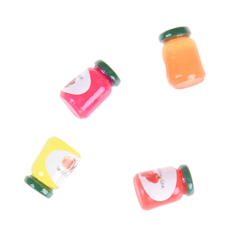 4Pcs 1:12 Dollhouse Miniatures Jams Bottles Model Kicthen Food Accessories For Doll House Decor Kids Pretend Play Toys Gift
