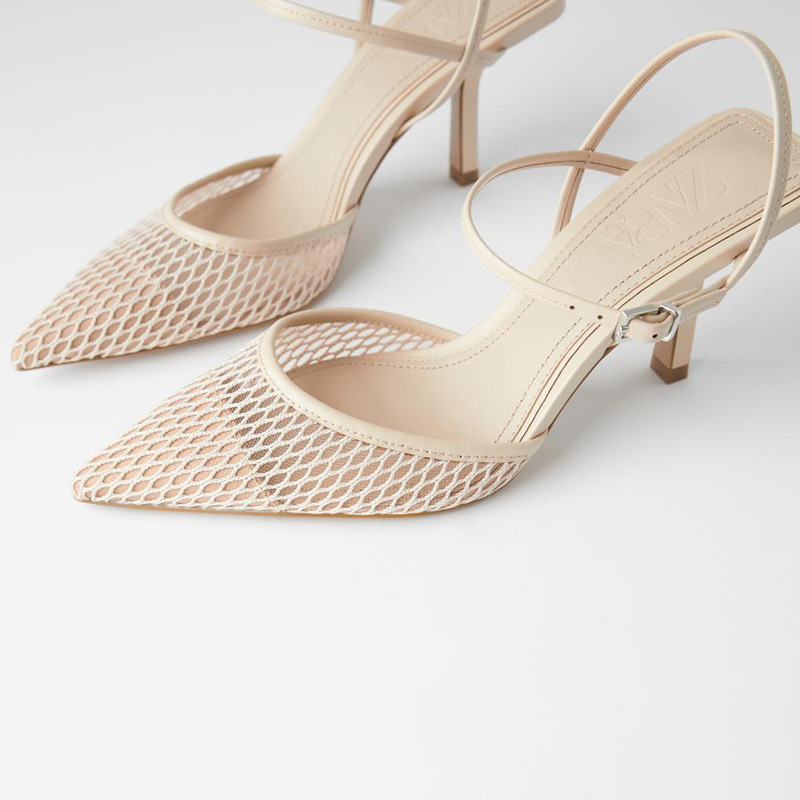 mesh mid heel slingback shoes