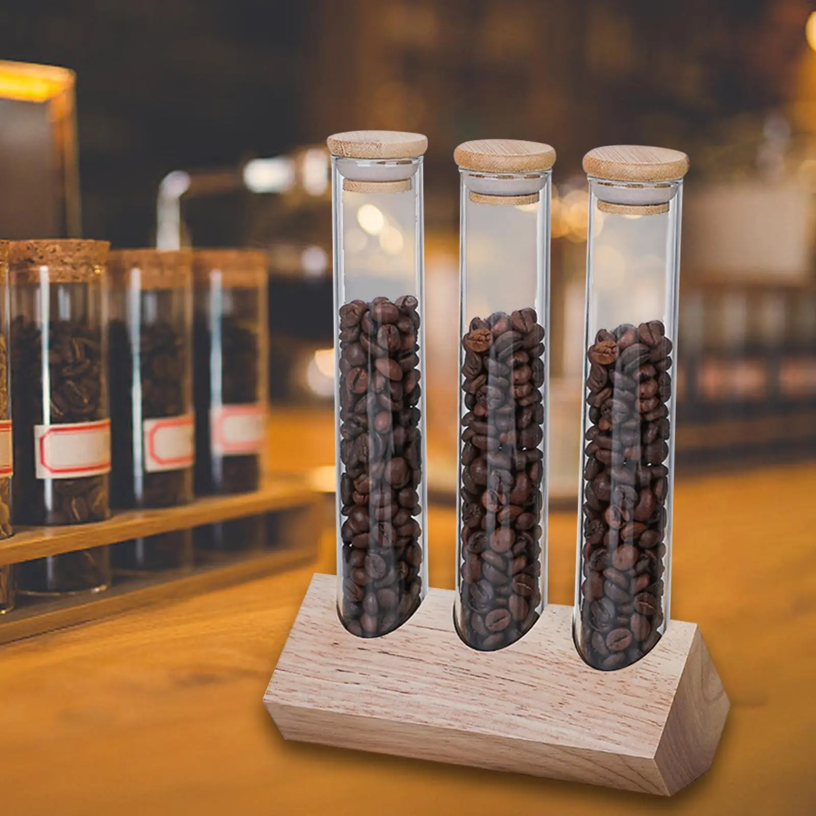 Glass Test Tubes with Holder Rack Airtight Transparent Canister for Pantry Spices Flour