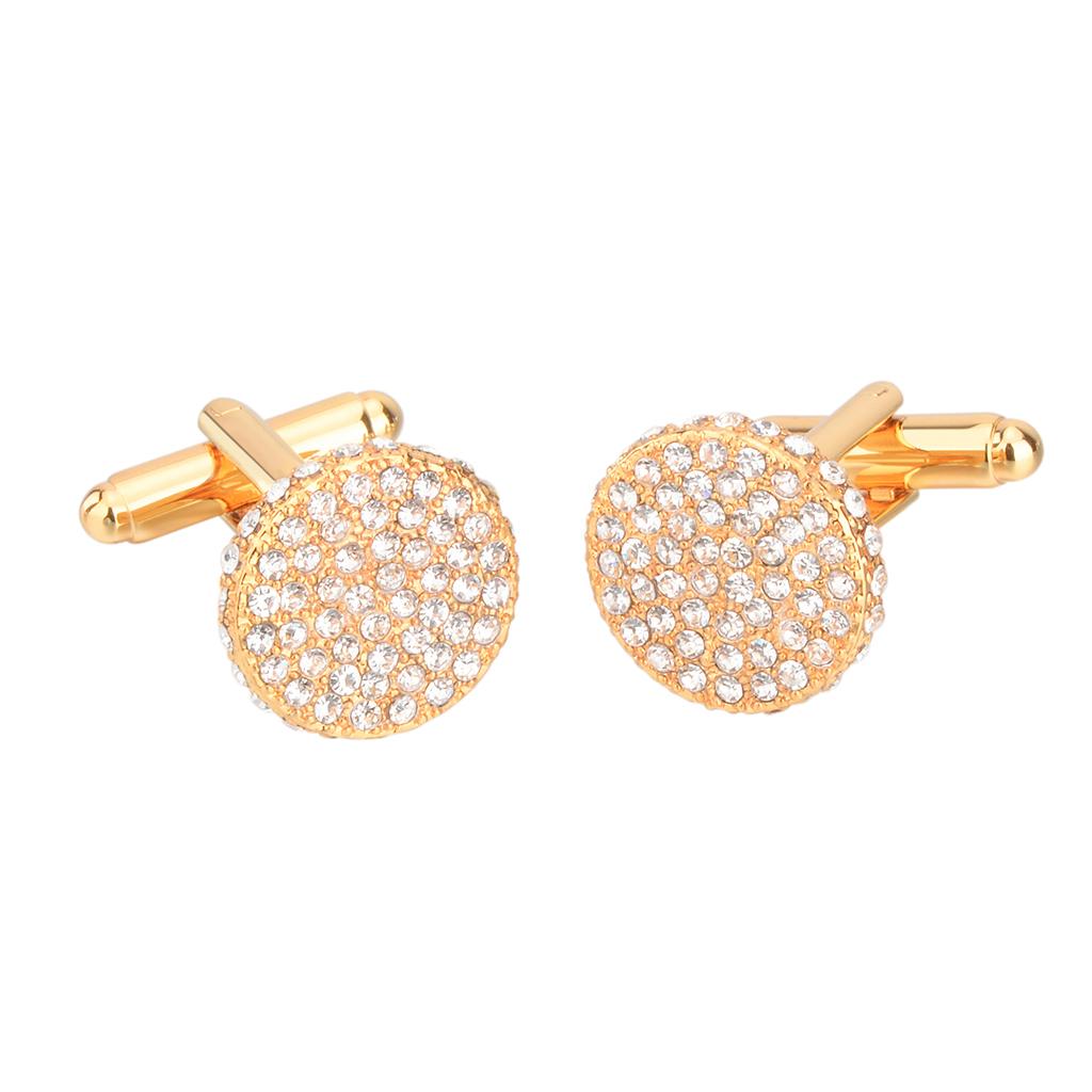 1 Pair Wedding Crystal Rhinestone  Shirt Suit Collar Cufflinks Gold