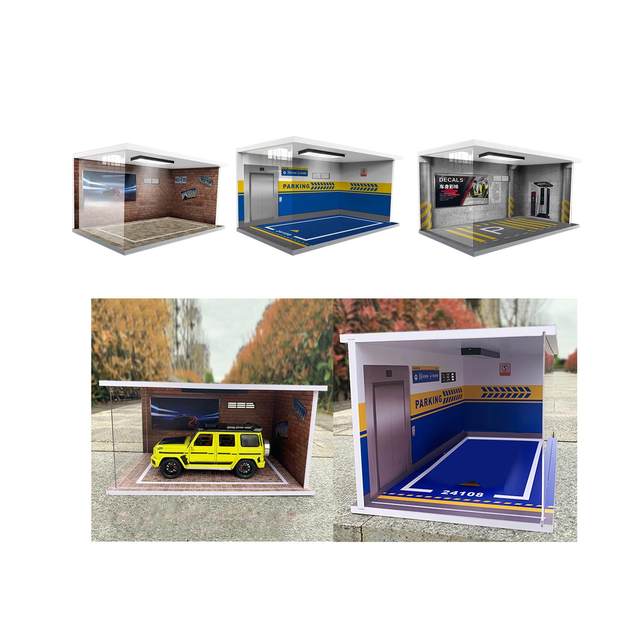 1/18 Scale Diecast Model Car Display deals Case Parking Garage Lot with Lights 5-Car