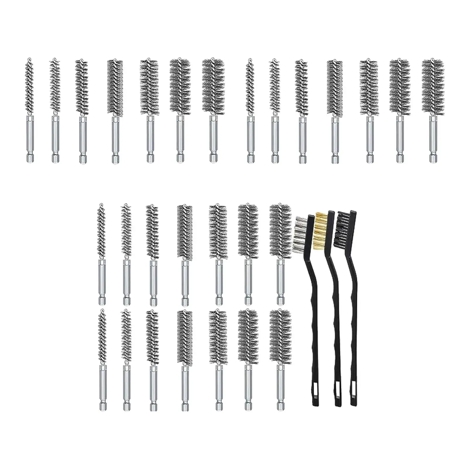 Bore Brush Set Accessories Different Sizes Sturdy with Handle Durable Metal 1/4 inch Hex Shank for Power Drill Impact Driver