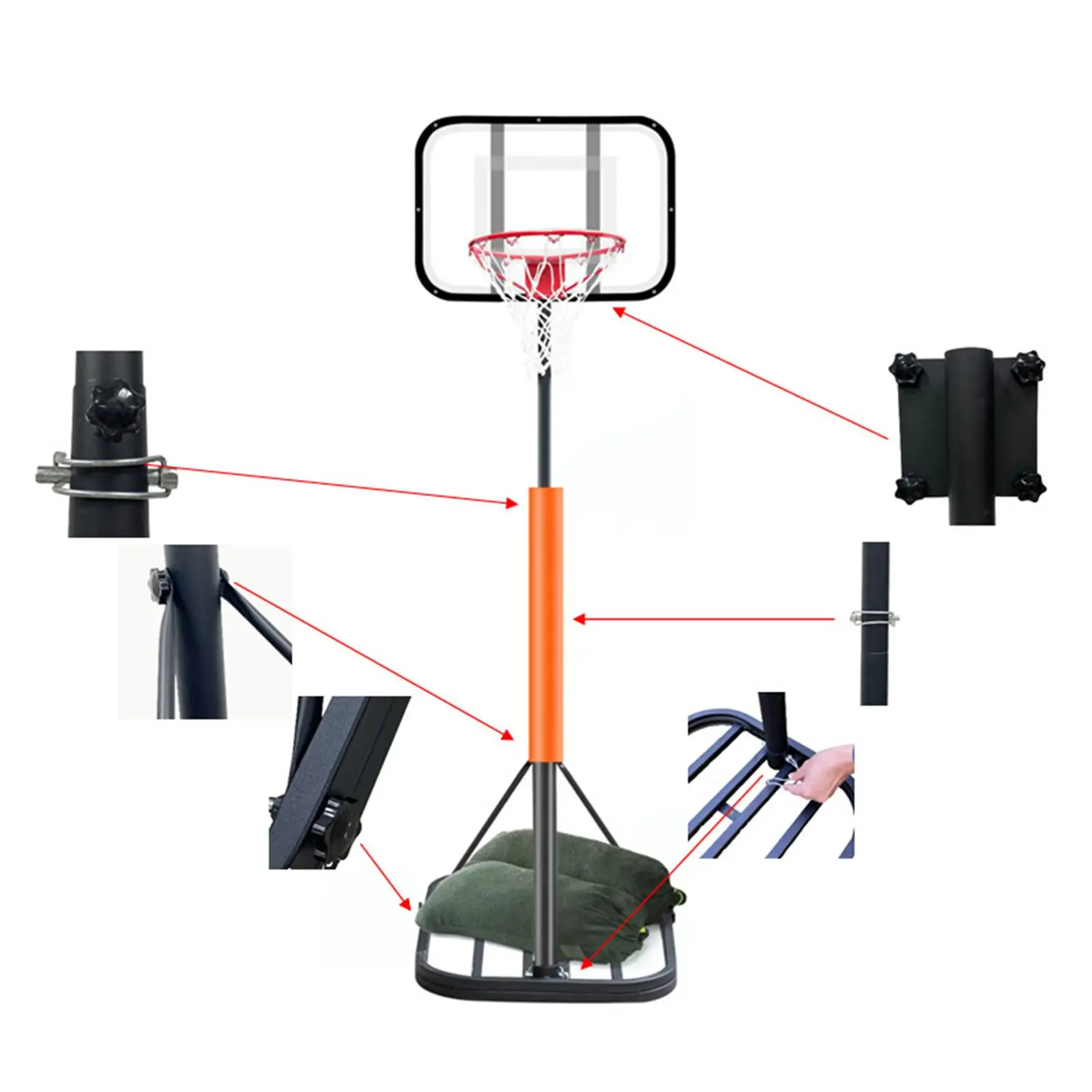 Portable Basketball Hoop Stand Adjustable Adjusts from 1.9M to 2.7M Backboard System Basketball Goal for Backyard Game Outside