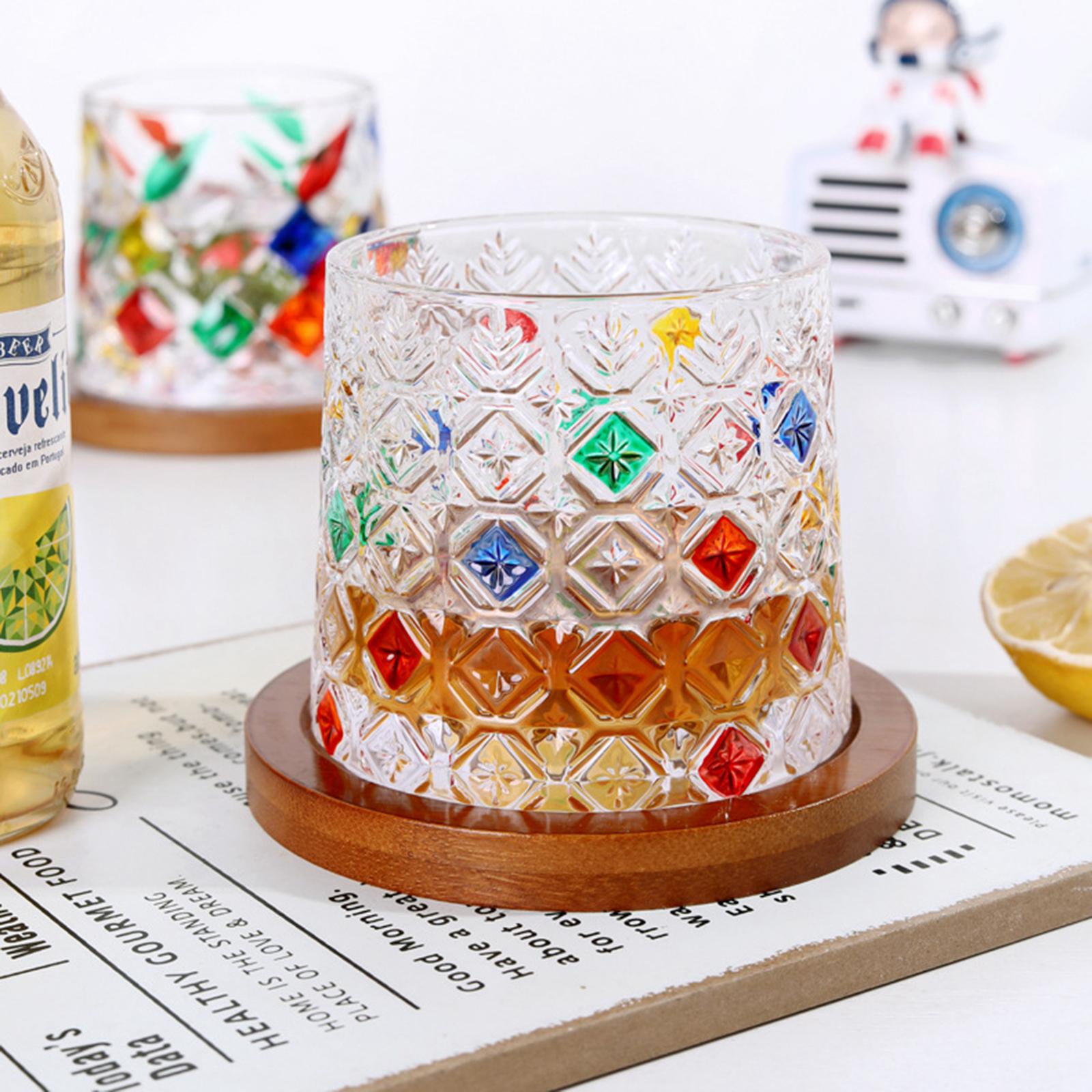 Hand Painted Crystal Cocktail Glass Cup Stemless Drinkware Thick Weighted Bottom for Bourbon Rum