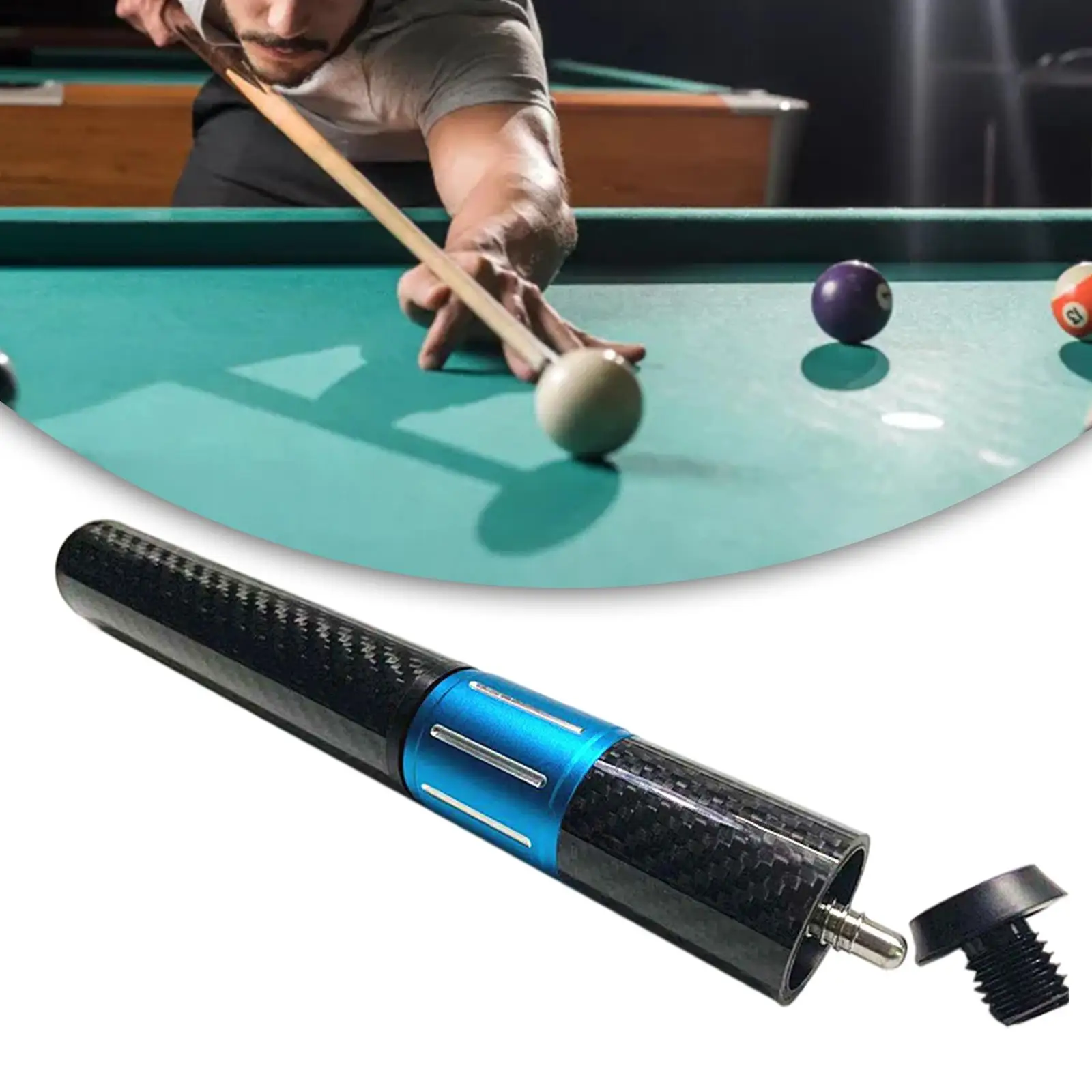 Pool Cue Butt End Extender Telescopic Carbon Fiber Accessories, Lengthen Tools Light Weight Black Nine Ball Club for Billiard