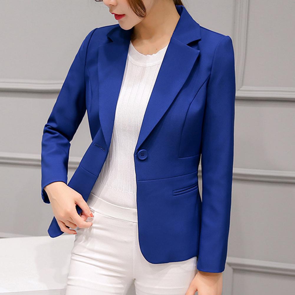 blazer feminino cor sólida manga longa colarinho único fundo magro ajuste clássico terno casaco de escritório senhoras bolso jaqueta