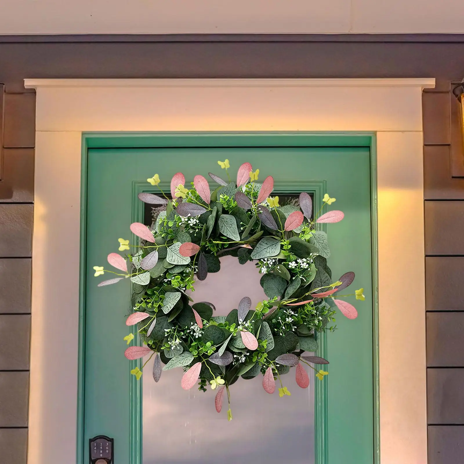 Artificial Eucalyptus Wreath Silk Wreath Farmhouse Wreaths Garland Green Leaf Wreath for Walls Garden Windows Porch Home