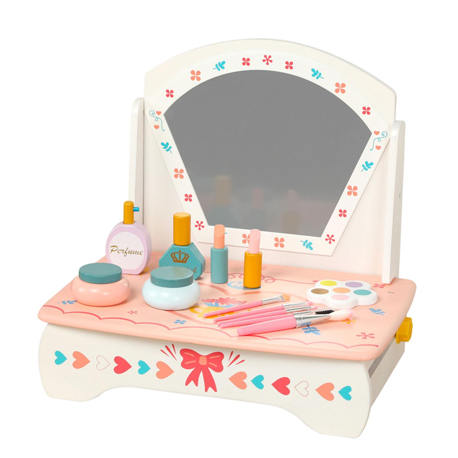 Wooden Vanity Table Toy Birthday Gifts Montessori Beauty Playset Wooden Princess Vanity Table Makeup Pretend Play for Children