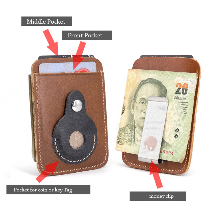 Echt Leder Airtag Geld Clip Brieftasche Männer Bank Kreditkarteninhaber Minimalistischen Luft Tag Geld Clips mit Airtag – Detail 5