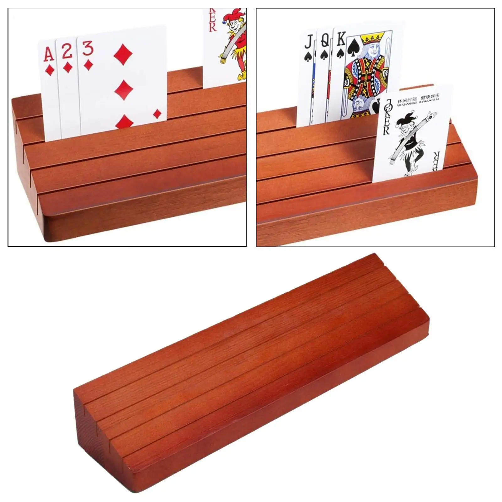 4 Slots Wooden Playing Card Holder Seat Game Cards Stand Rack for