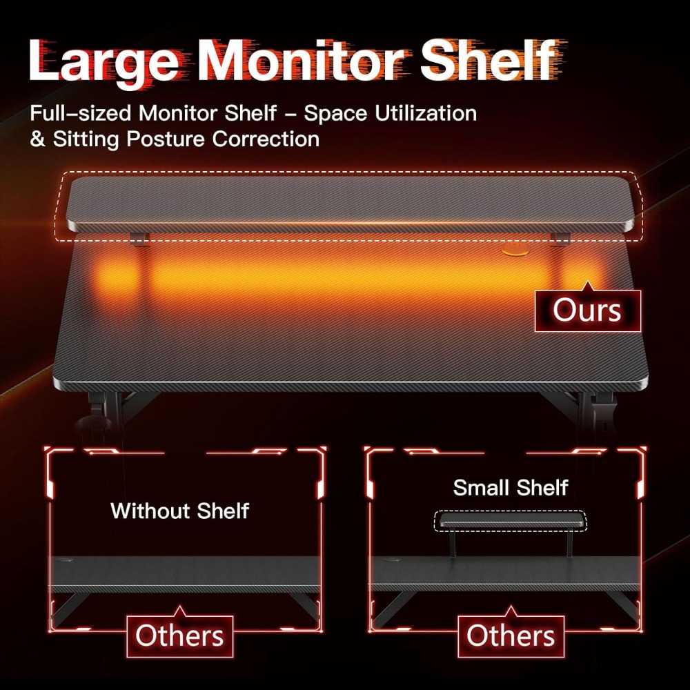 Description Picture 6 of itemSmall Gaming Desk with LED Lights, Computer Desk 31 Inch Gaming Table with Monitor Shelf, PC Gaming Desk Gamer Desk with
