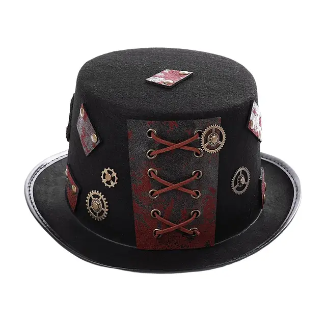 Felt Steampunk Top Hat Head Gear Accessories Metal Costume Gears Unisex  Black Wide Brim for Cosplay Holiday Fancy Dress Decoration