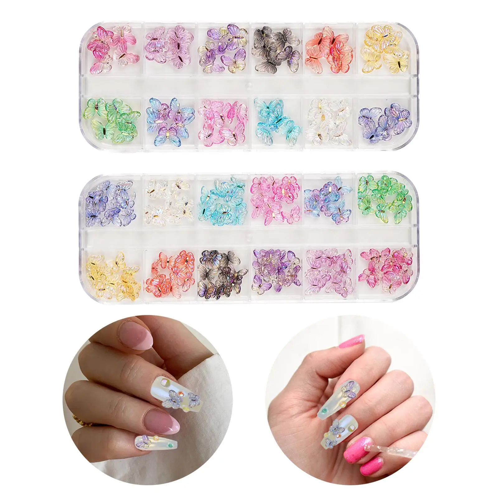 Nail Art Rhinestones Set Supplies Women Girls Spring Summer Cute Butterfly Nail Art Charms Shiny for Professional Use DIY Crafts