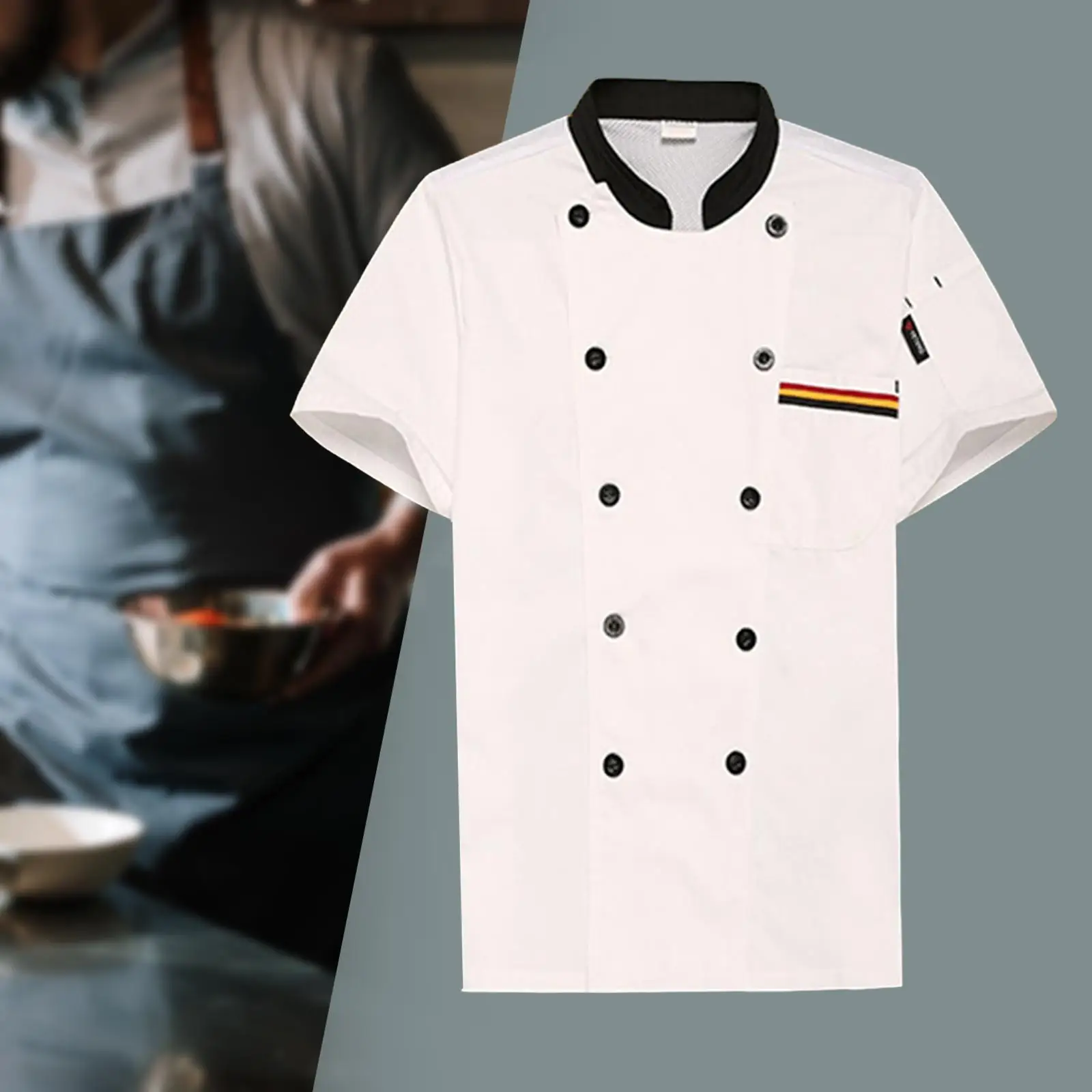 Men Women Chef Jacket, Short Length Sleeve Chef Coat, Professional Uniform for Cafe Restaurant