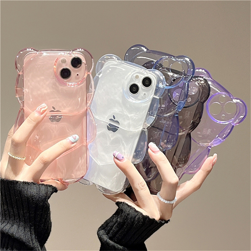 cheap iphone xr cases Super Cute Cartoon 3D Transparent Bear Soft Phone Case For IPhone 12 11 13 Pro Max XR X XS Max Girl Animal Shockproof Soft Cover xr phone case