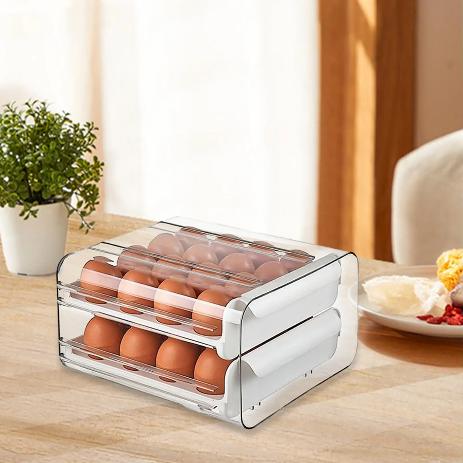 Drawer Type Eggs Holder Durable Large Capacity Pull Out Eggs Organizer Drawer for Fridge Cupboard Cabinet Pantry Refrigerator