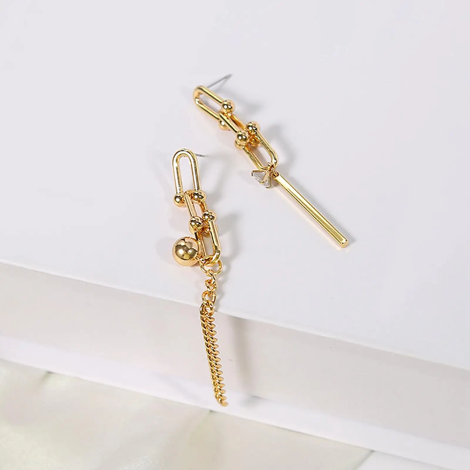 Minimalist Asymmetrical Stud Earrings, Long and Short Fashion Golden Color Charm Jewelry for Travel Commemoration Mother`S Day