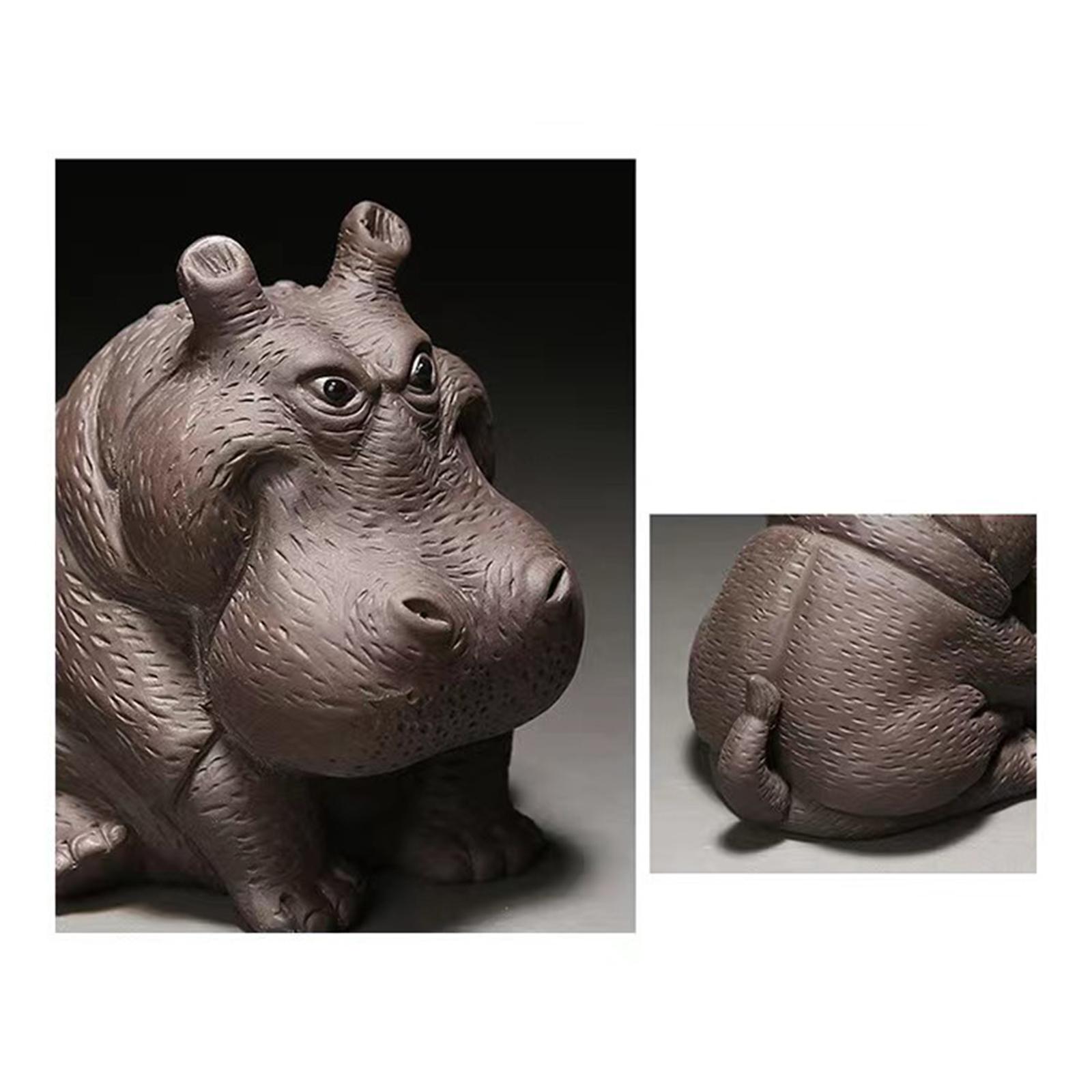 Hippo Figurine Collectible Artwork Hippo Statue Mini Tea Pet for Table Centerpiece Bookcase Tea Room Office Tea Lovers Gift