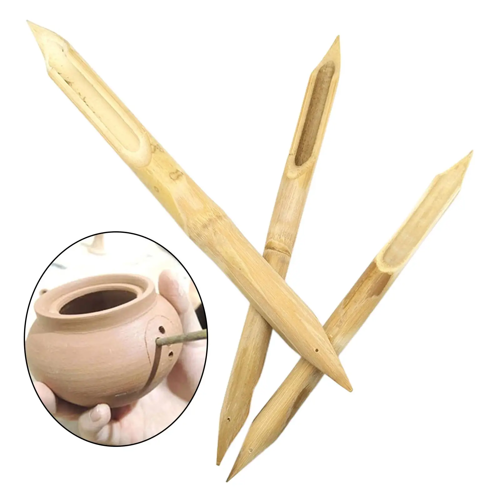 3Pcs Pottery Clay Bamboo Hole  Puncher Handmade DIY Shaping Puncher Pens Modeling Sculpture Punchers for Beginners
