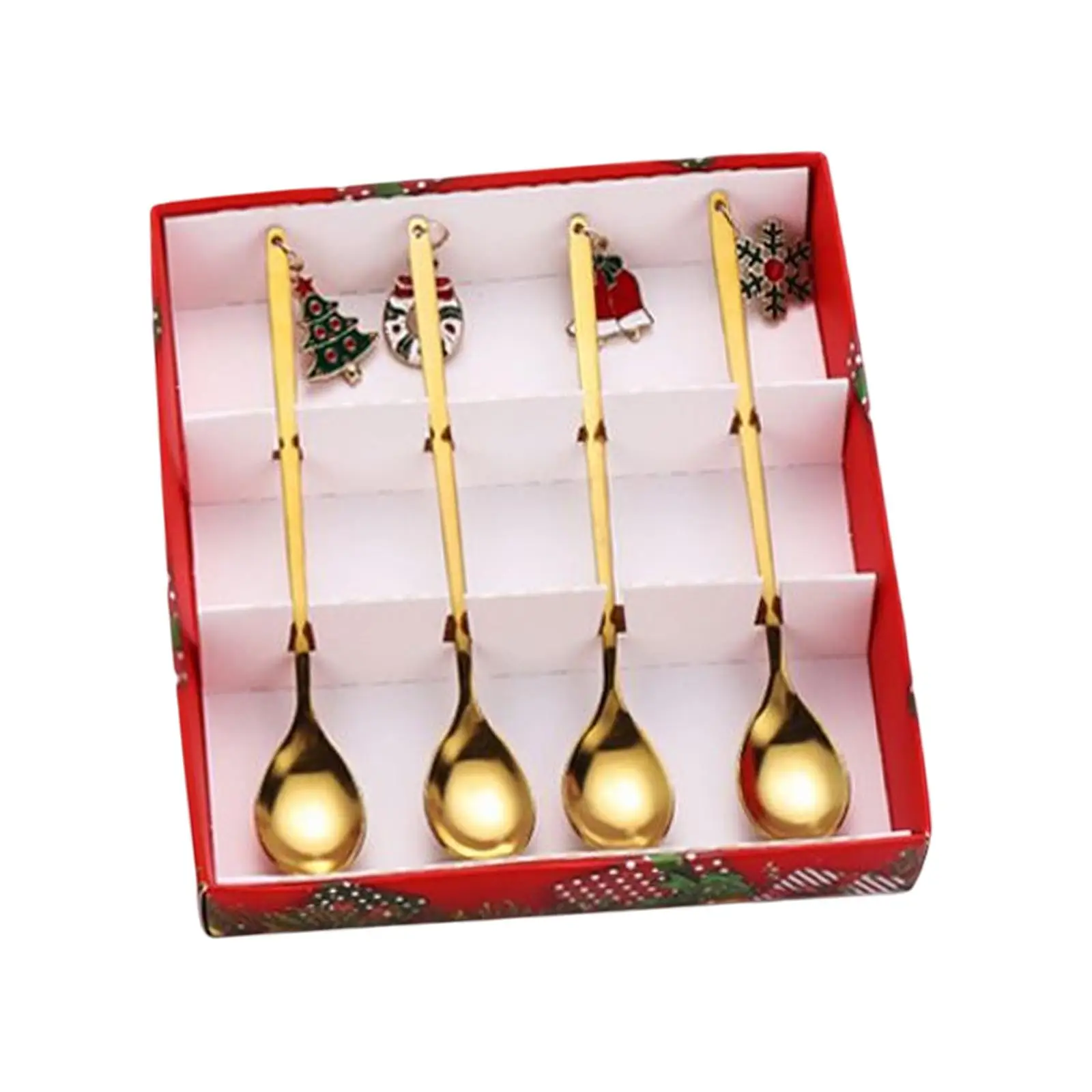 4pcs Stainless Steel Christmas Coffee Spoons Small Spoons Reusable with Gift Box Nice Coffee Stirring Spoons for Christmas Gift