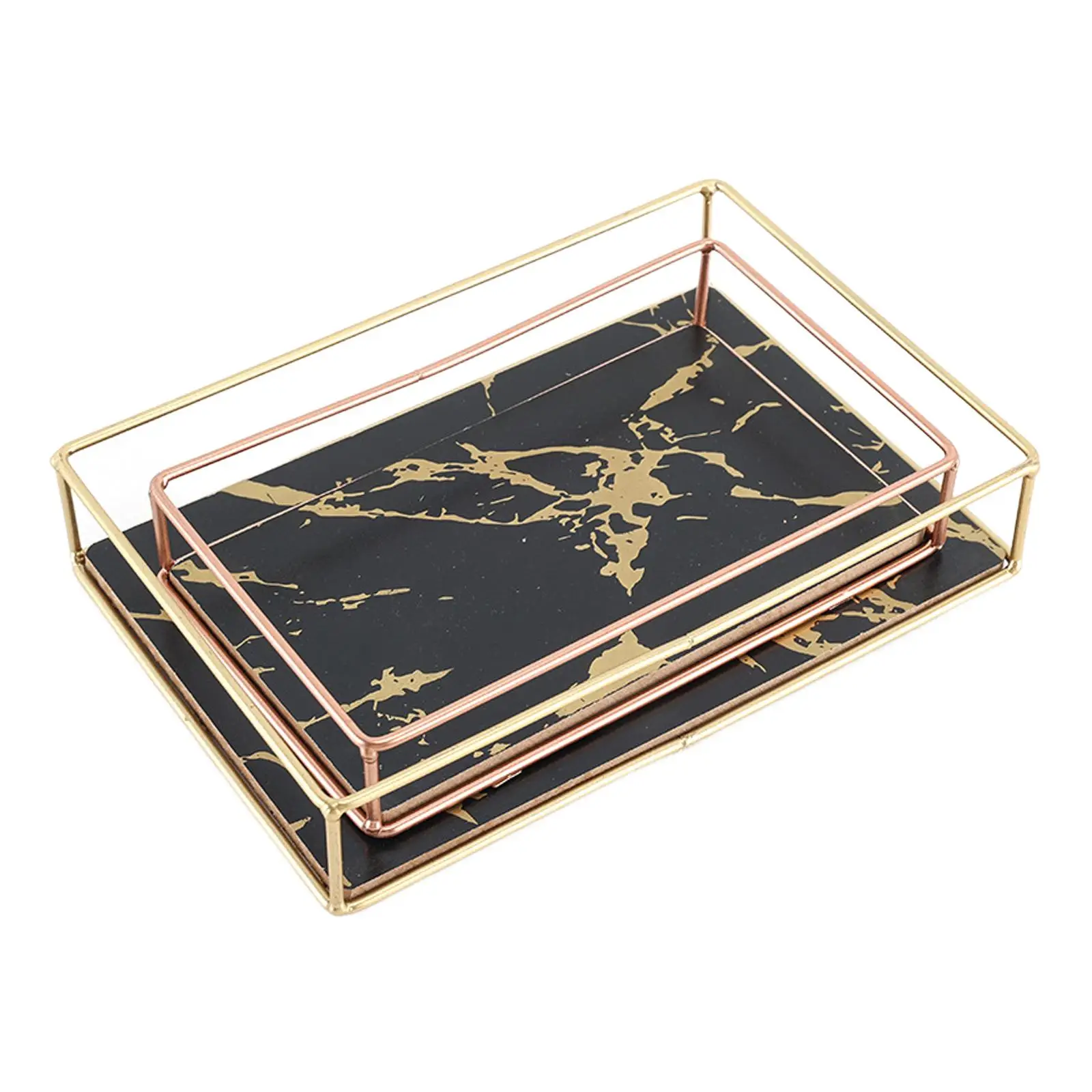 2Pcs Elegant Jewelry Decor Tray Marble Style Bathroom Vanity Tray Ornate Tray for Jewelry Living Room Dresser Kitchen Bathroom