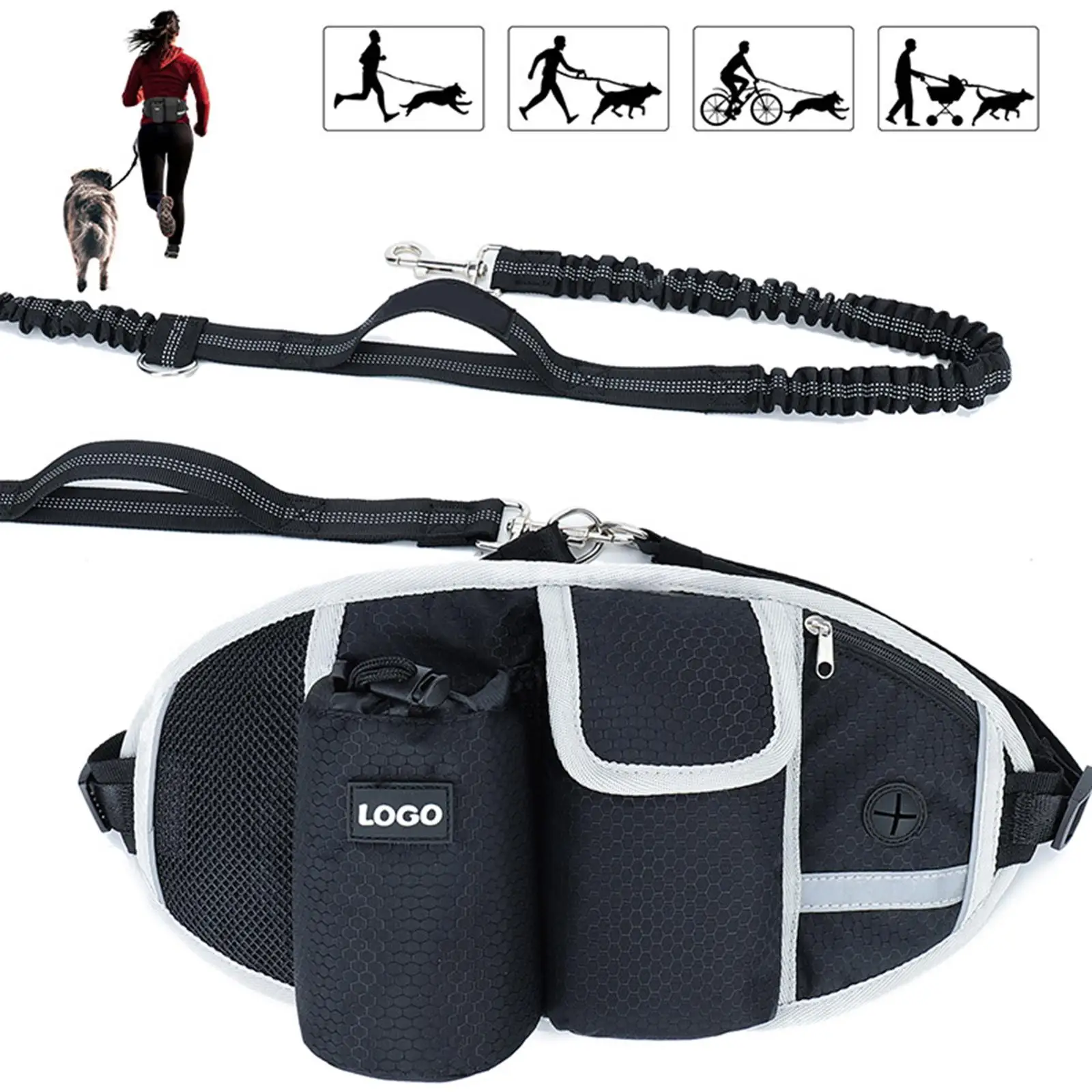 Hands Free Dog Leash Dog Treat Pouch Retractable Bungee Leash for Hiking