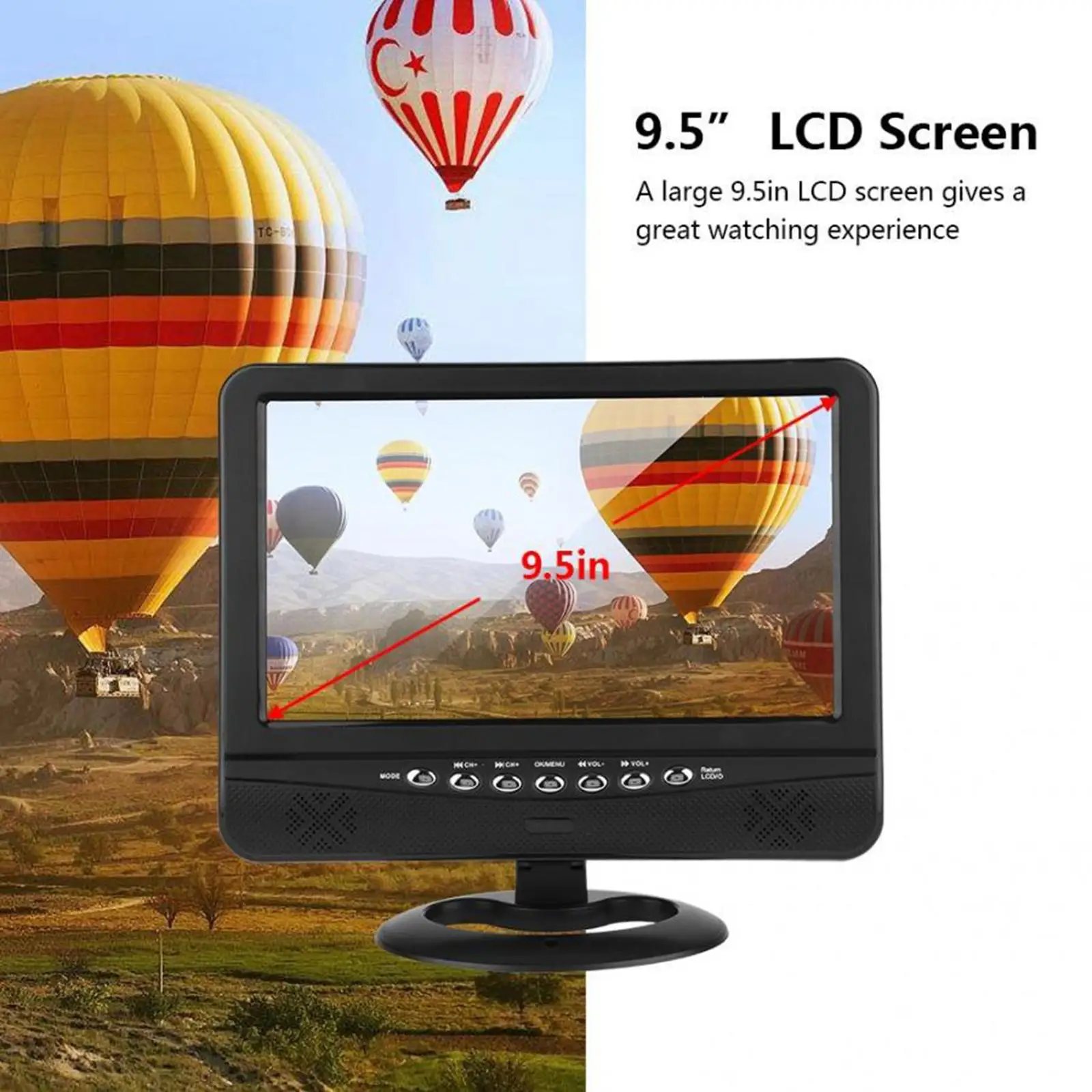 Portable 9.5 inch Car Analog TV LCD Radio Digital Wide Viewing Angle Video Player
