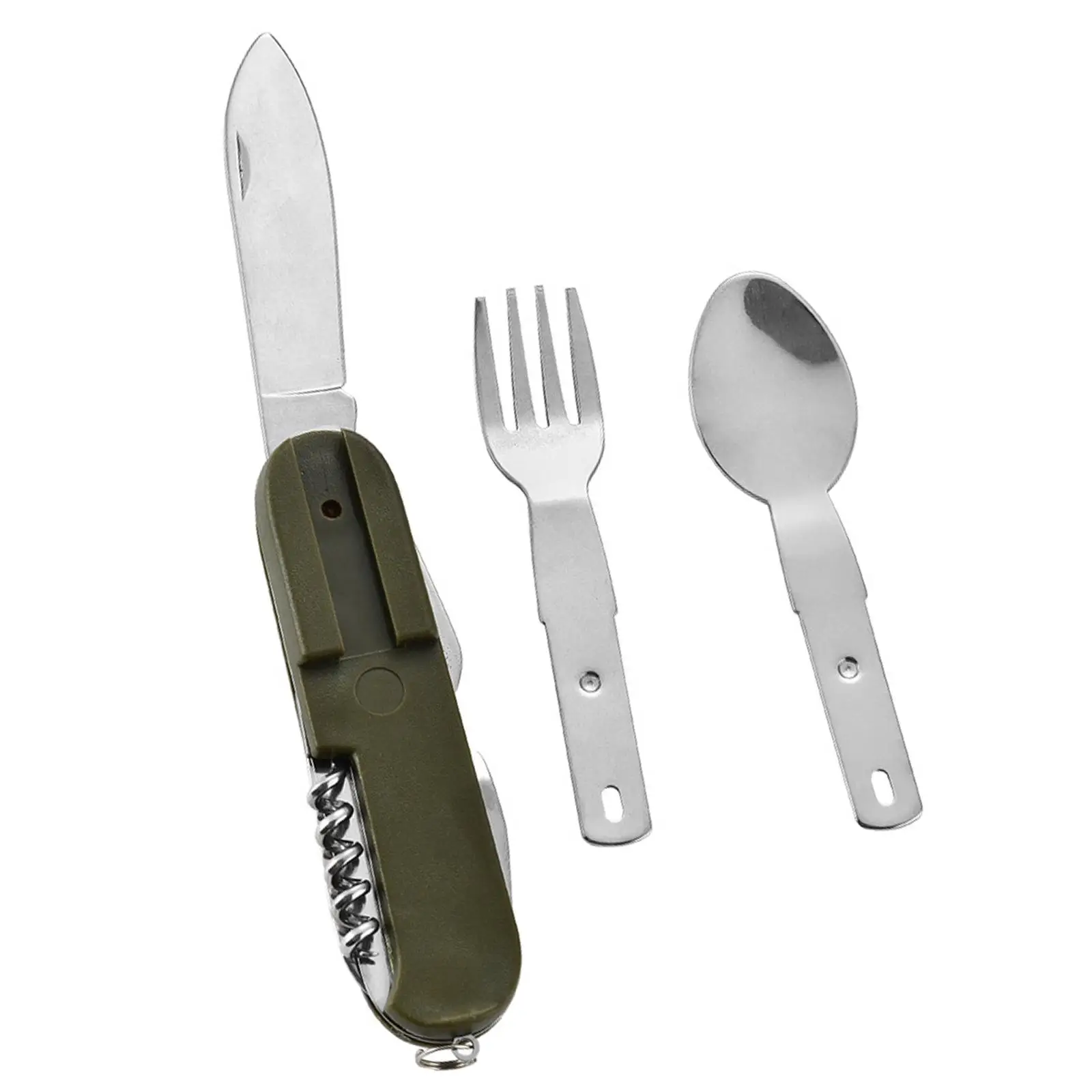 Camping Utensil Fork Knife Spoon Bottle Opener Flatware Multifunctional Compact Multi Tool for Outdoor Travel with Storage Bag