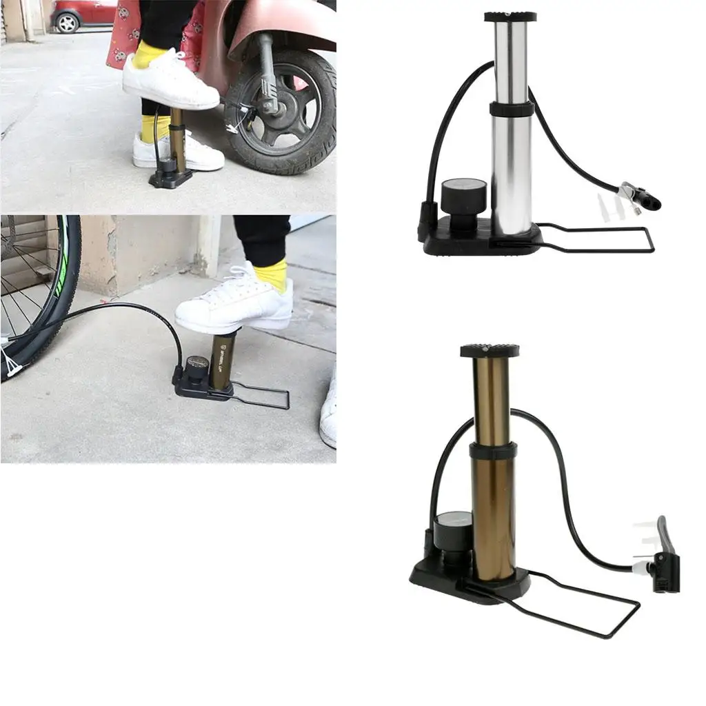 Bike Foot Activated Floor Pump with Pressure Gauge Mini Bicycle Motorcycle Ball Toys Air Inflator