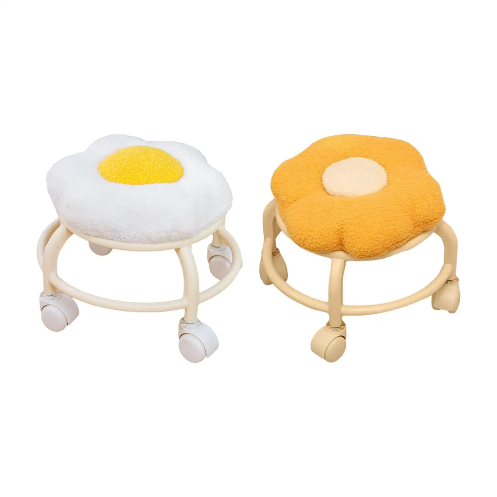 Low Rolling Stool with Wheels Flower Shape Comfortable Cute Low Small Stool Footrest for Garage Bedside Porch Kitchen Playroom