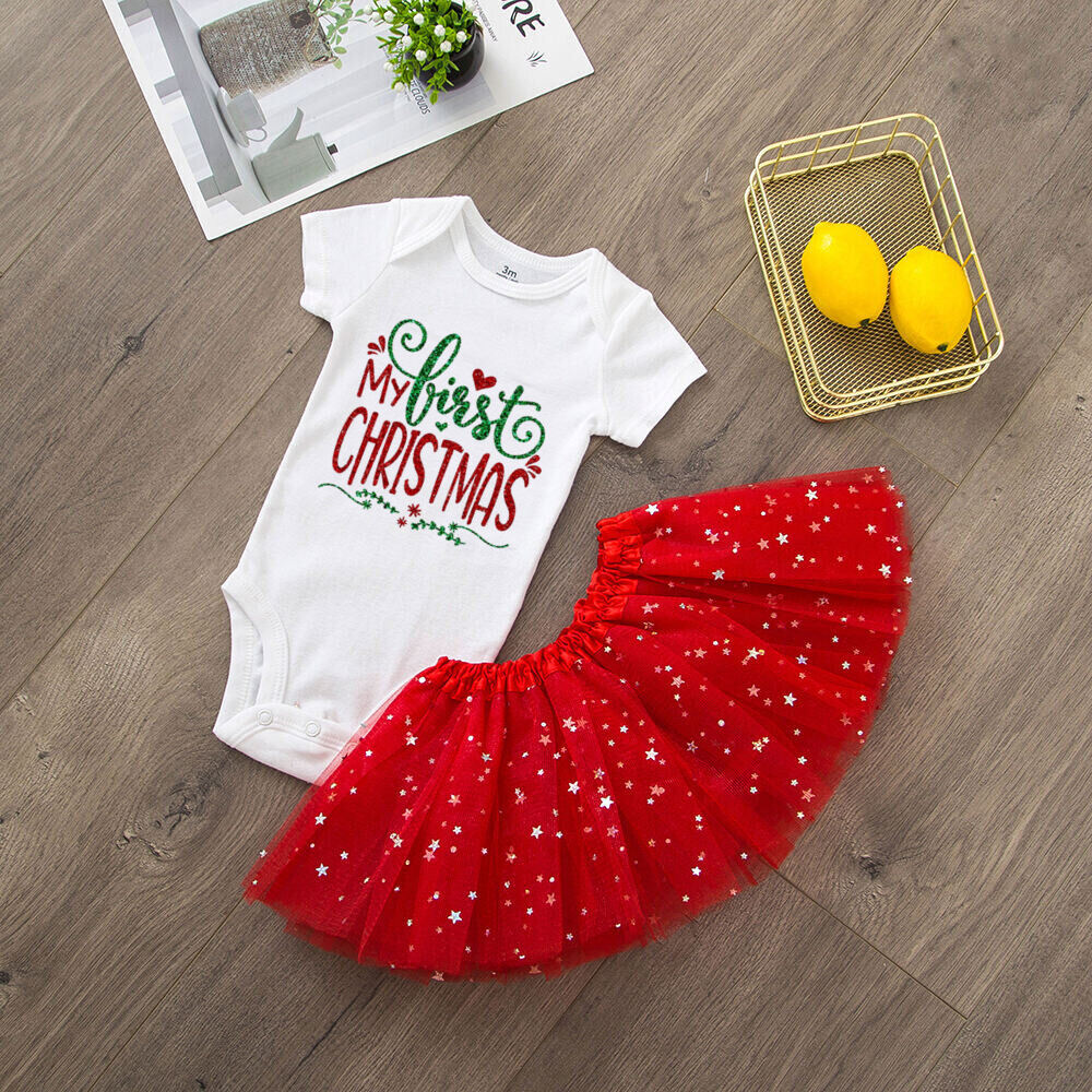 Mein 1. Weihnachts-Baby-Body + Kleid-Set, Weihnachtsfeier, Baby-Mädchen-Kleider, kurzärmeliges Kuchen-Kleid-Set für Kleinkinder – Detail 16
