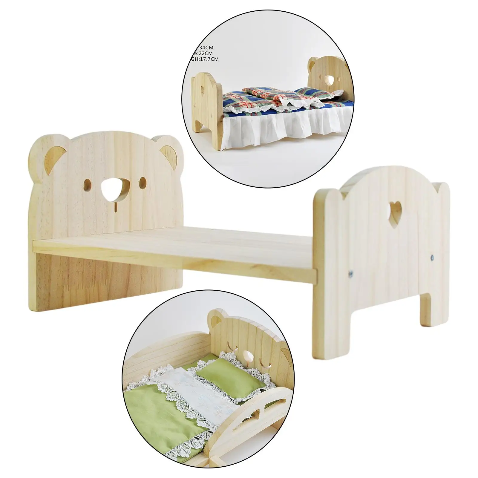 Mini Dollhouse Furnishings 1/6 Scale Wood Bed for Dolls Pretend Toys Bedroom Dollhouses DIY Accessory