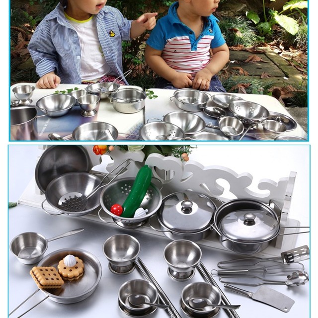 25Pcs Children Stainless Steel Pretend Play Food Kitchen Cookware Set Toy Mini  Cooking Game Pot Shovel Tinplate Kid Kitchen Toy - AliExpress