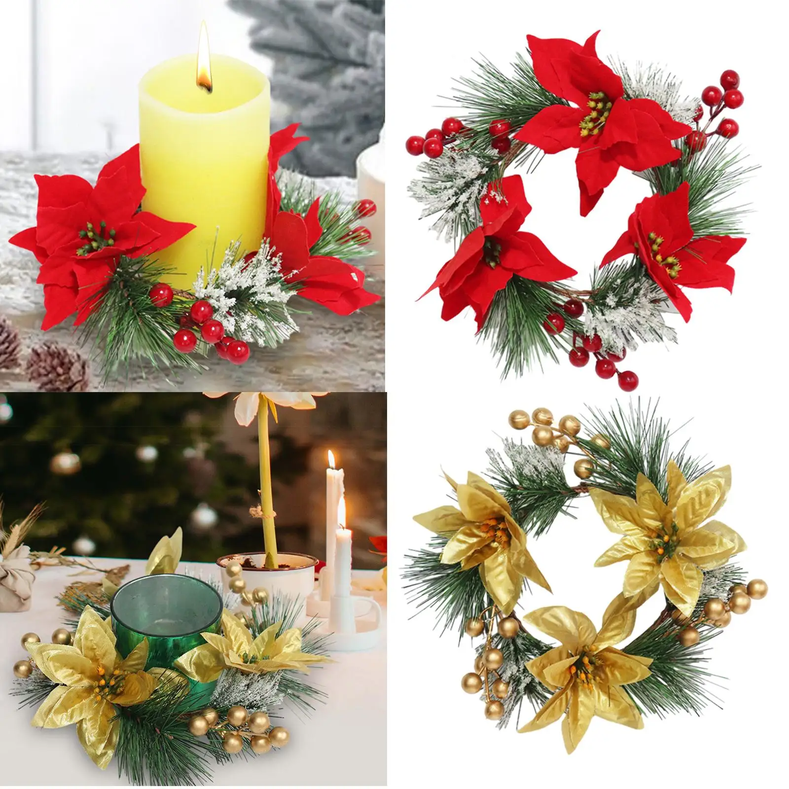 Christmas Candle Rings Candle Holder Rings Table Centerpiece Ornament Candle Wreath for Holiday Party Thanksgiving Day Decor