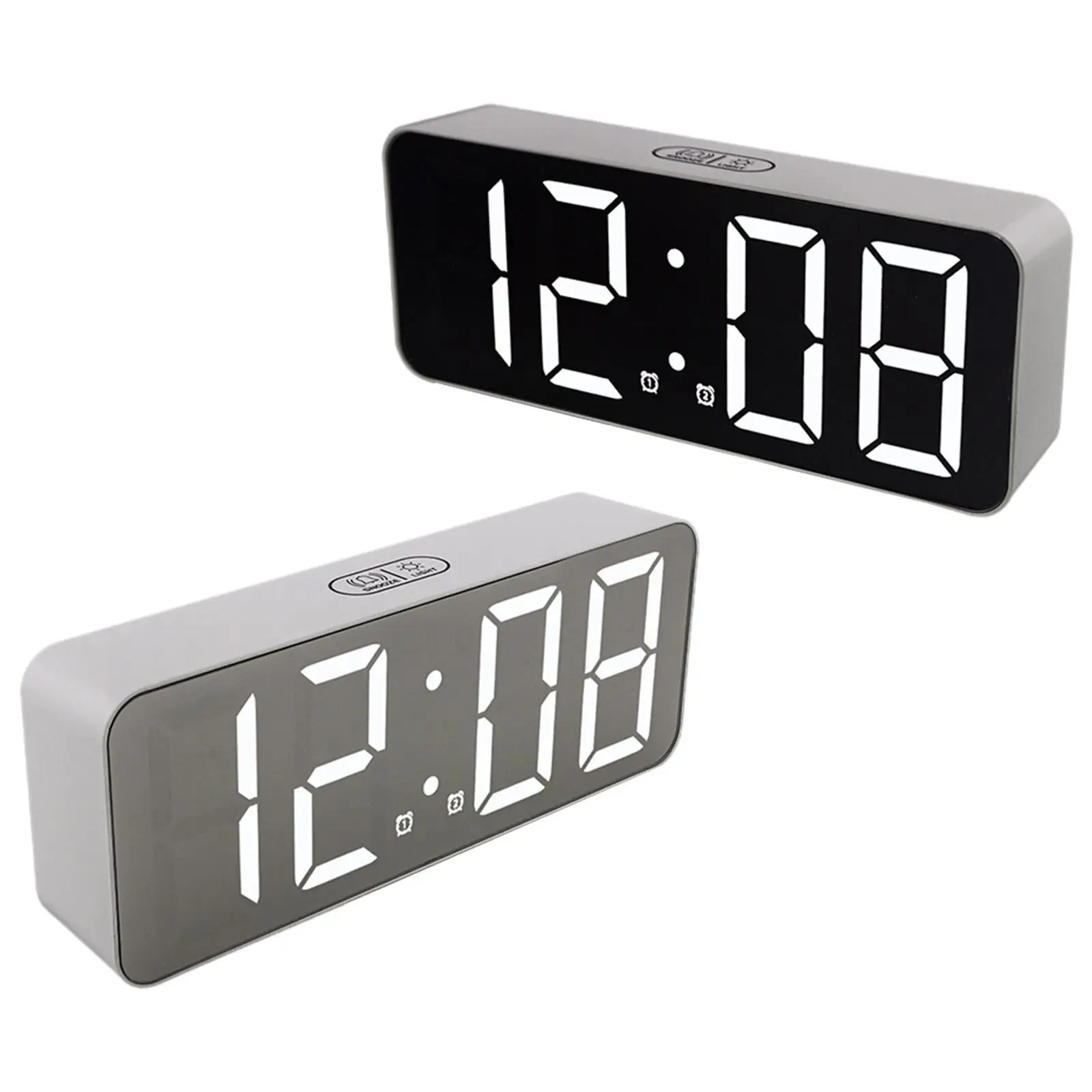 Electronic Desk Alarm Clock LED Digital Clock Mirrored for Home Office Teens