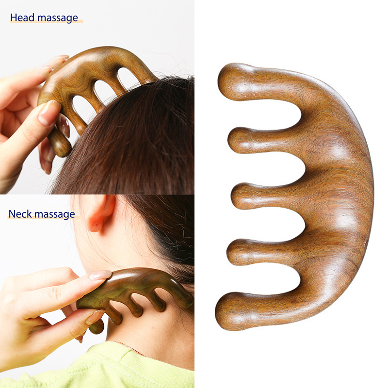 Best of Head Meridian Massage Comb Green Sandalwood Five Wide Tooth Comb Acupuncture Therapy Blood Circulation Anti-static Hair Brush Reviews & Tips