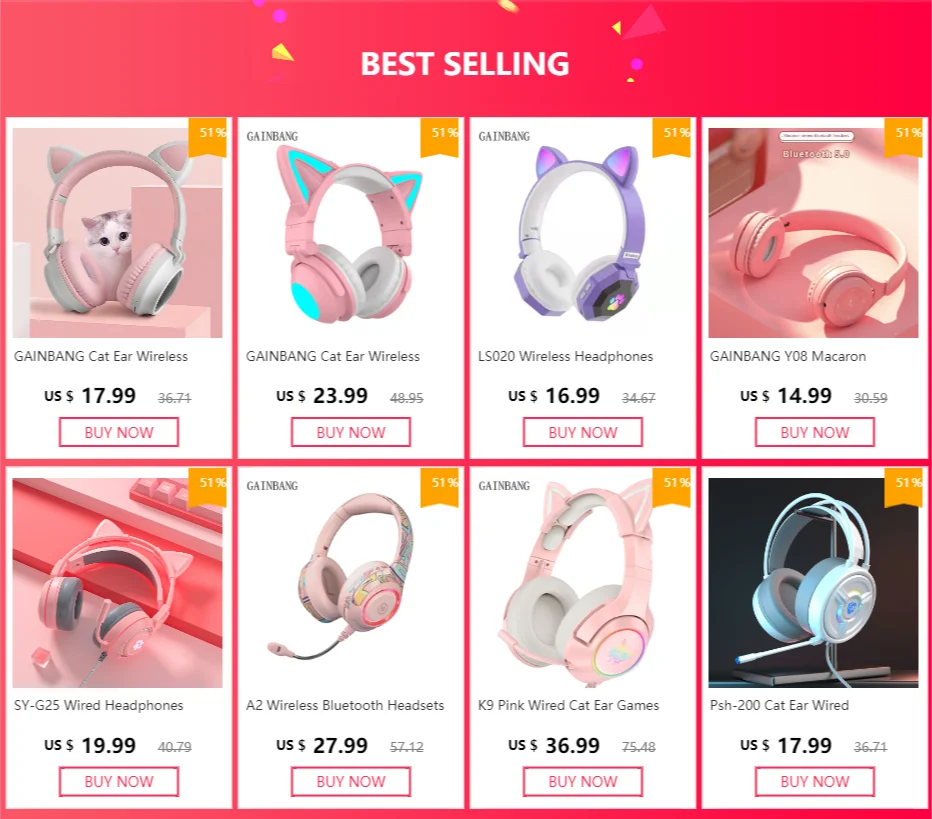 GAINBANG Music Wireless Bluetooth Headphones Head-mounted Stereo Noise Reduction Earbuds Headsets Cat Ears Game Sports Earphones best earbuds wireless