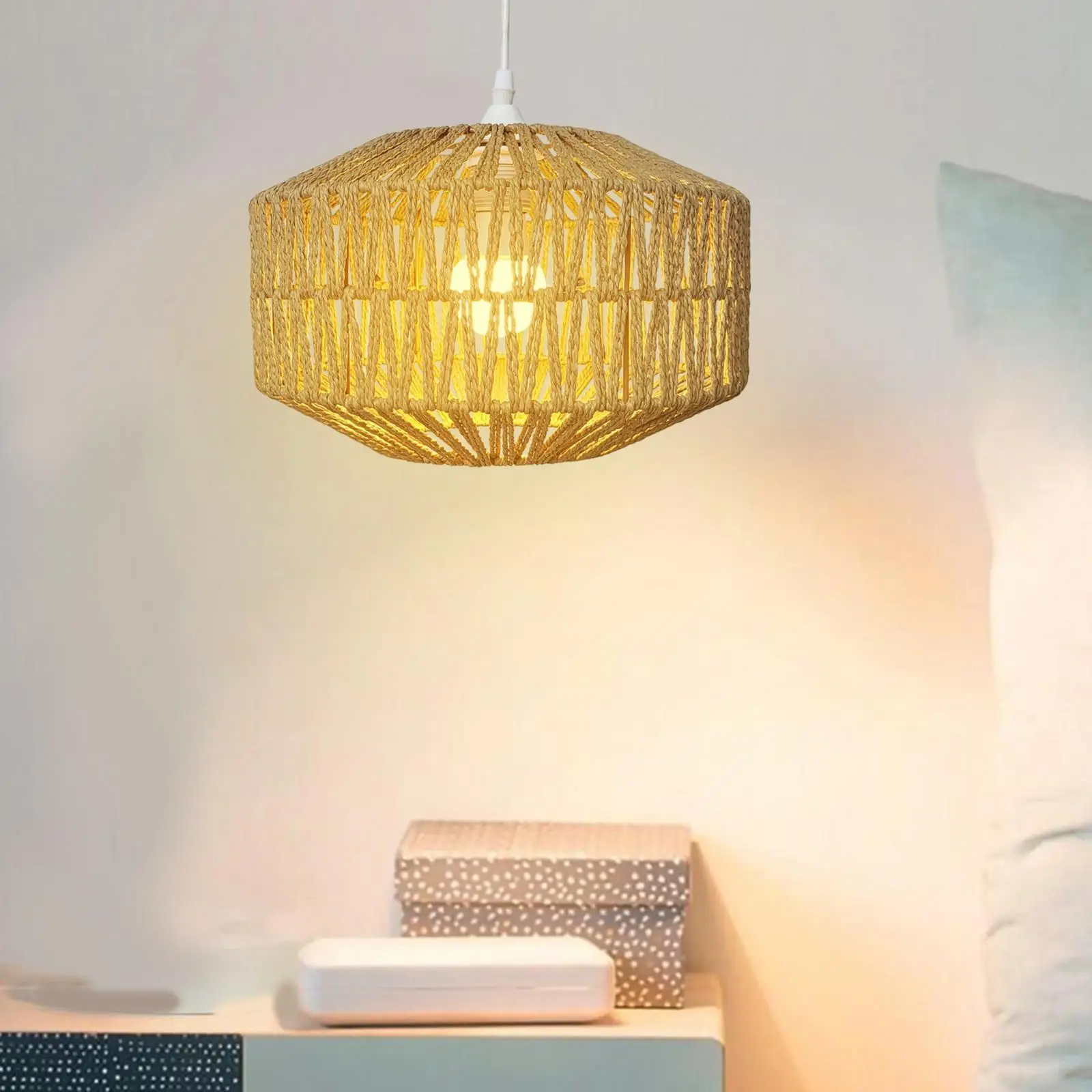 Woven Rope Lampshade Floor Lamp Chandelier Decoration Rustic Decorative Living Room Fitting Table Lamp Home Pendant Light Cover