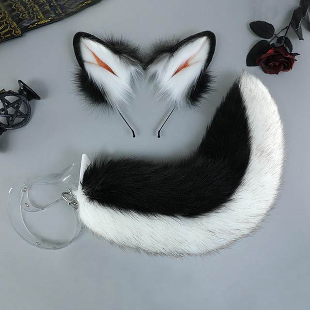 Furry Animal Ears & Tail Set,Dog Ears Headband,Wolf Ears and Tail fashion Set,Beast Ears and Tail,Dog Ears and Tail Set,Cosplay Halloween Plush Wolf