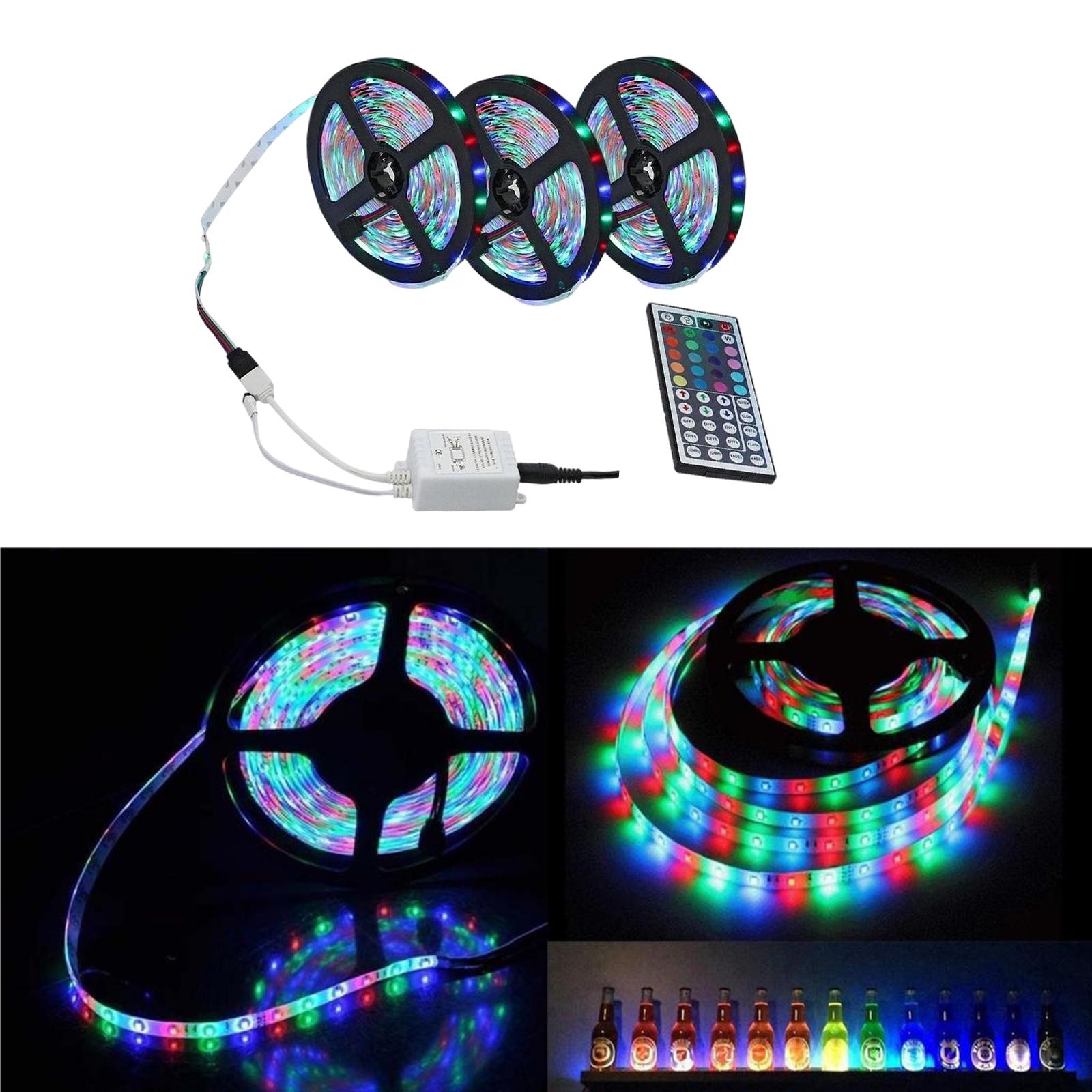 50ft 15M LED Strip Lights SMD3528 Rope Lamp Kit RGB Strong Adhesive Tape Color Changing for PC Room Bar Car Home Decoration