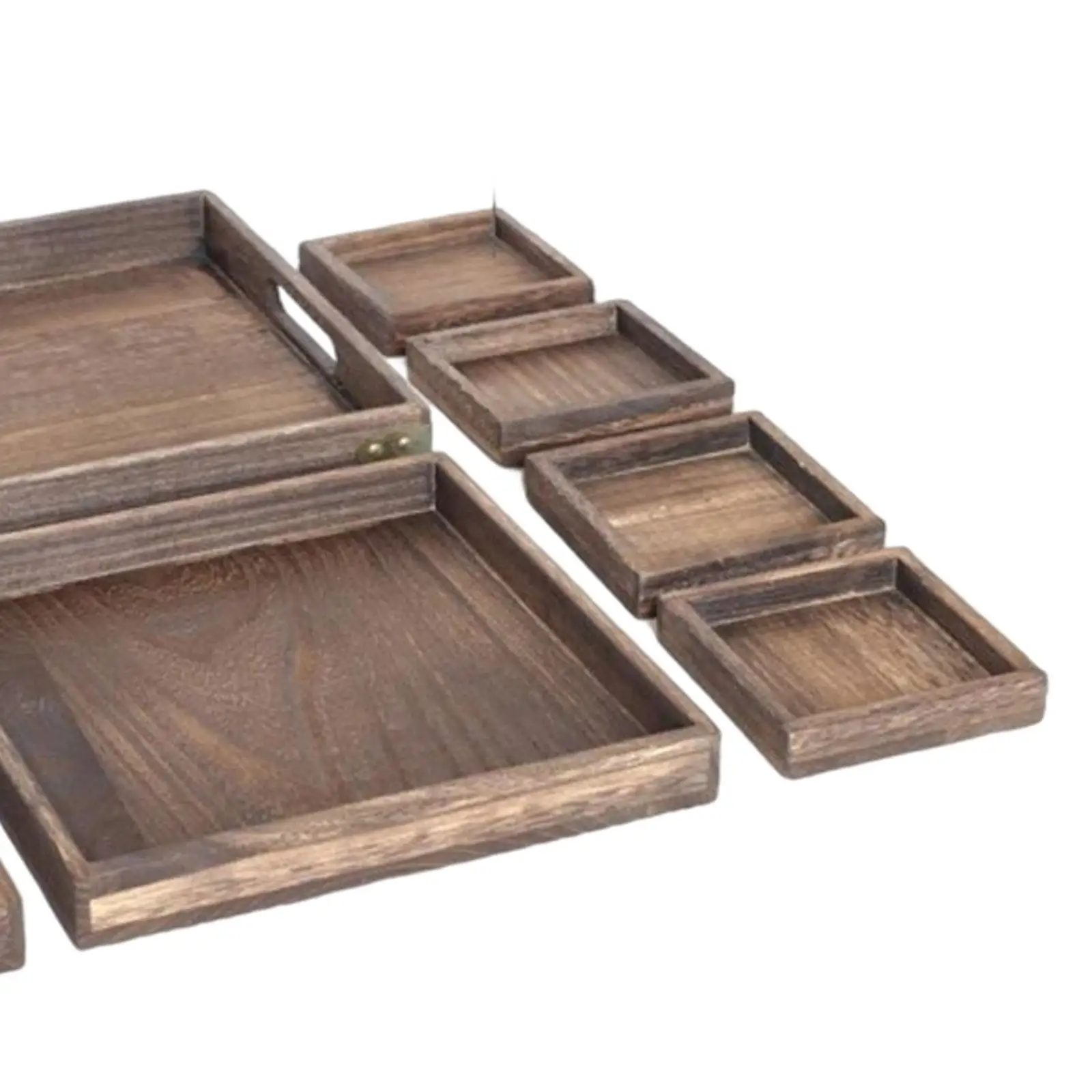 Set of 7 Wooden Serving Trays with Handle Stackable Eating Tray for Living Room, Bathroom or Desk Drawer Durable Versatile