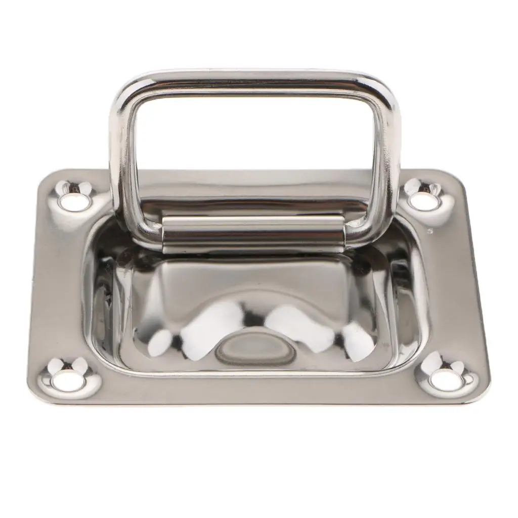 2x Flush Lift  / Hatch Pull Long Handle 76 X 57mm Polished Stainless Steel