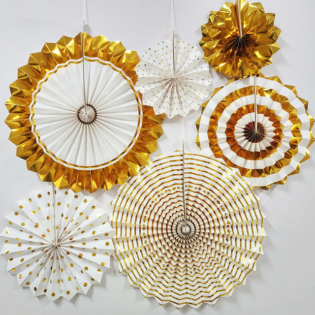 Produktbild von 6x Papier-Fan-Blumen – Bunte Tischdekoration Für Hochzeit, Geburtstag & Party