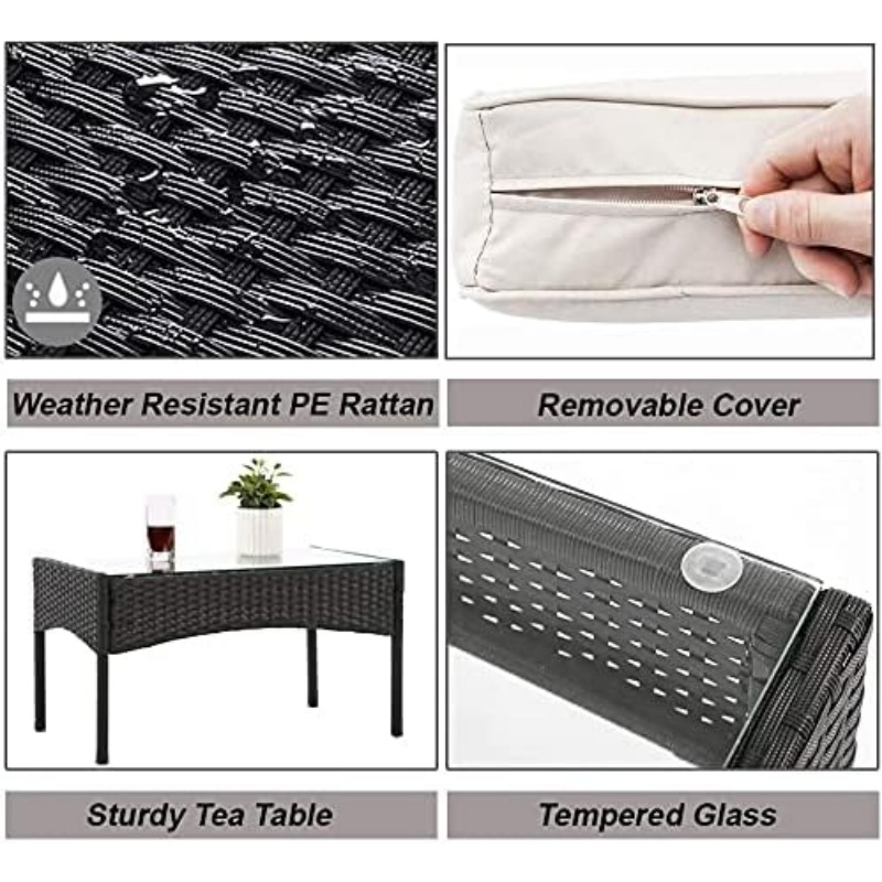 Description Picture 6 of itemOutdoor Patio Furniture Sets 4 Pieces Patio Set Rattan Chair Wicker Sofa Conversation Set Patio Chair for Backyard Lawn Porch P