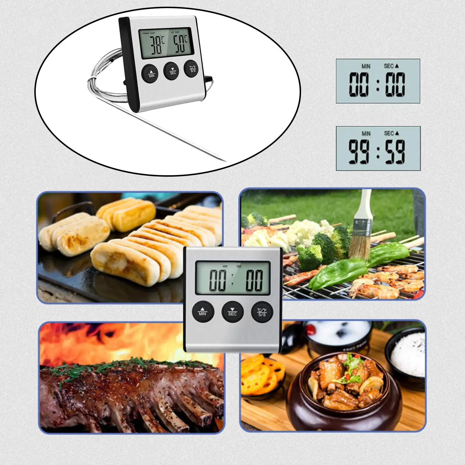 Protable Digital Cooking Food Meat Smoker Oven Kitchen BBQ Grill Thermometer