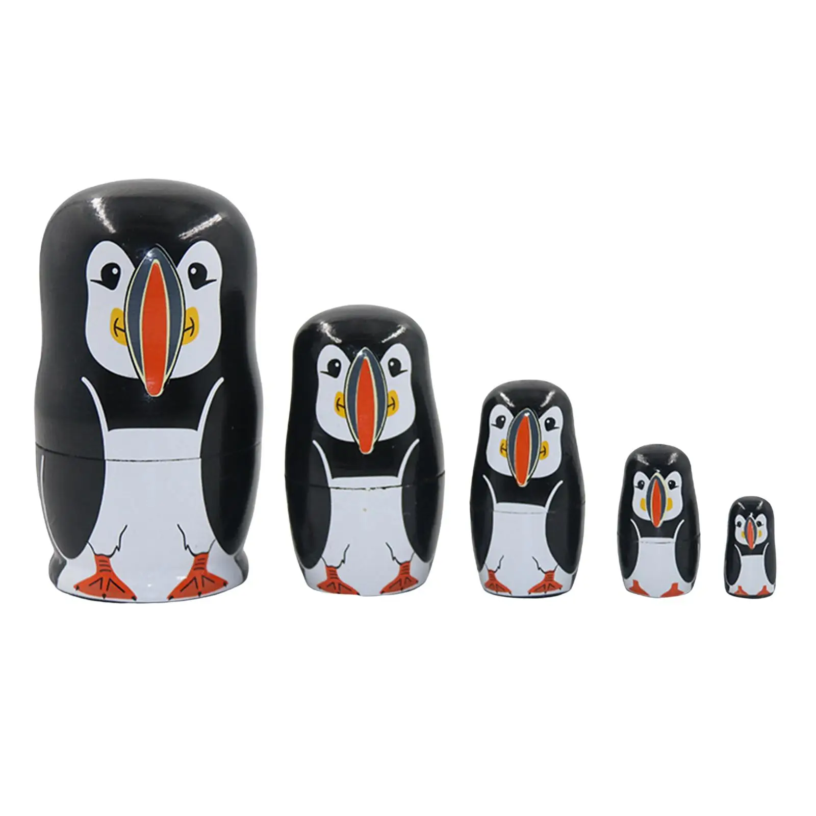 Cute Wooden Penguin Pattern Nesting Dolls Kits 5 Pieces Child Room Decoration Paintings Manually Done Colorful Popular Handmade