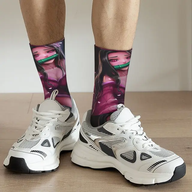 Nezuko Pattern Socks For Men 90% Polyester Leisure Middle Tube Crew Demon  Slayer Anime Manga Gift Idea - AliExpress
