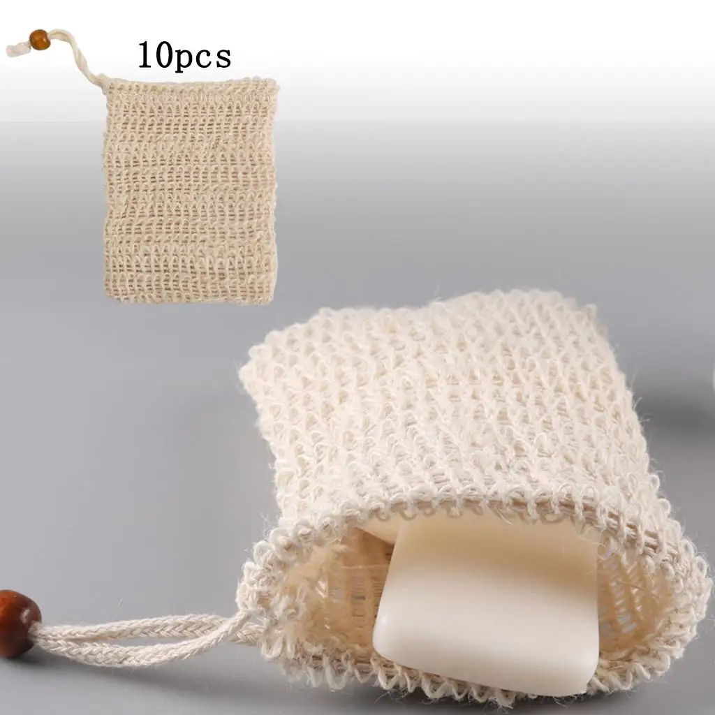 10x Natural Sisal Soap Bag 13.5x9cm Zero Waste with Drawstring Soap Mesh Bag Soap Saver Bag Pouch for Peeling Foaming Shower