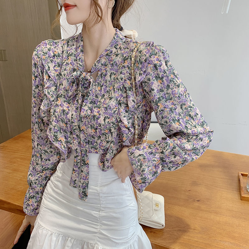 laço blusa floral, pulôveres casuais extragrandes, camisa