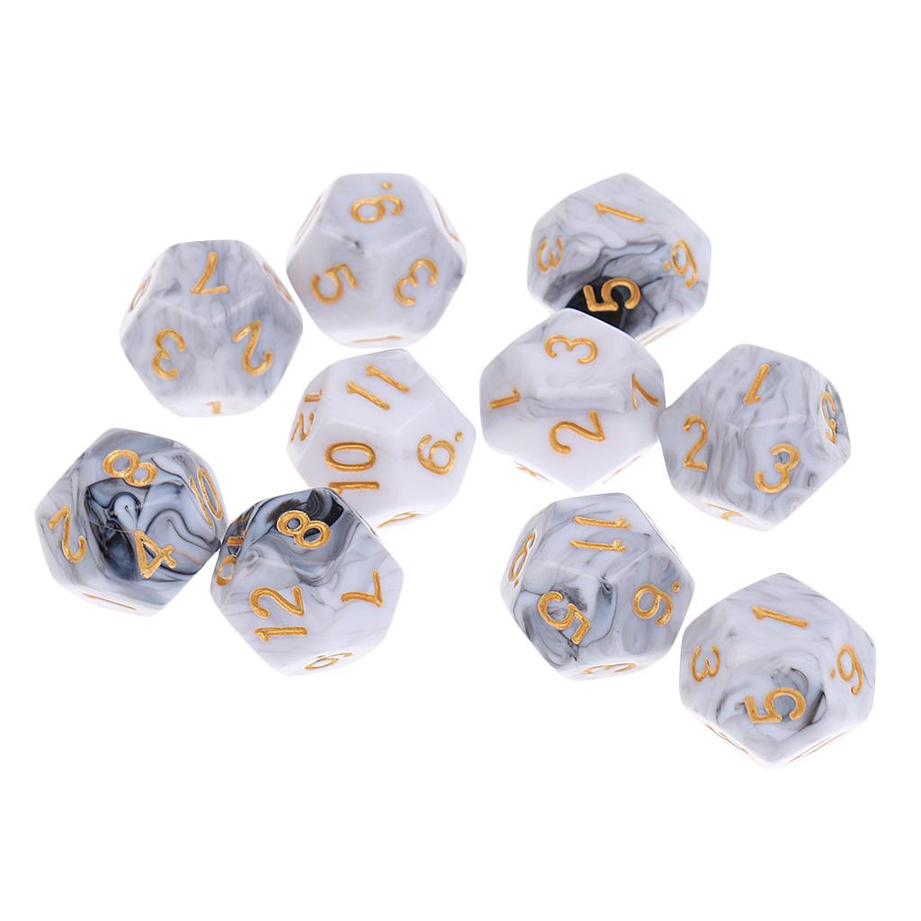 10 Pcs Polyhedral Dices 1-12 Numbers D12 Die for Casino Gambling House Props